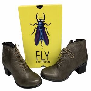 FLY London Gray Janeda Lace up Heeled Ankle Boots 8 39 Women's